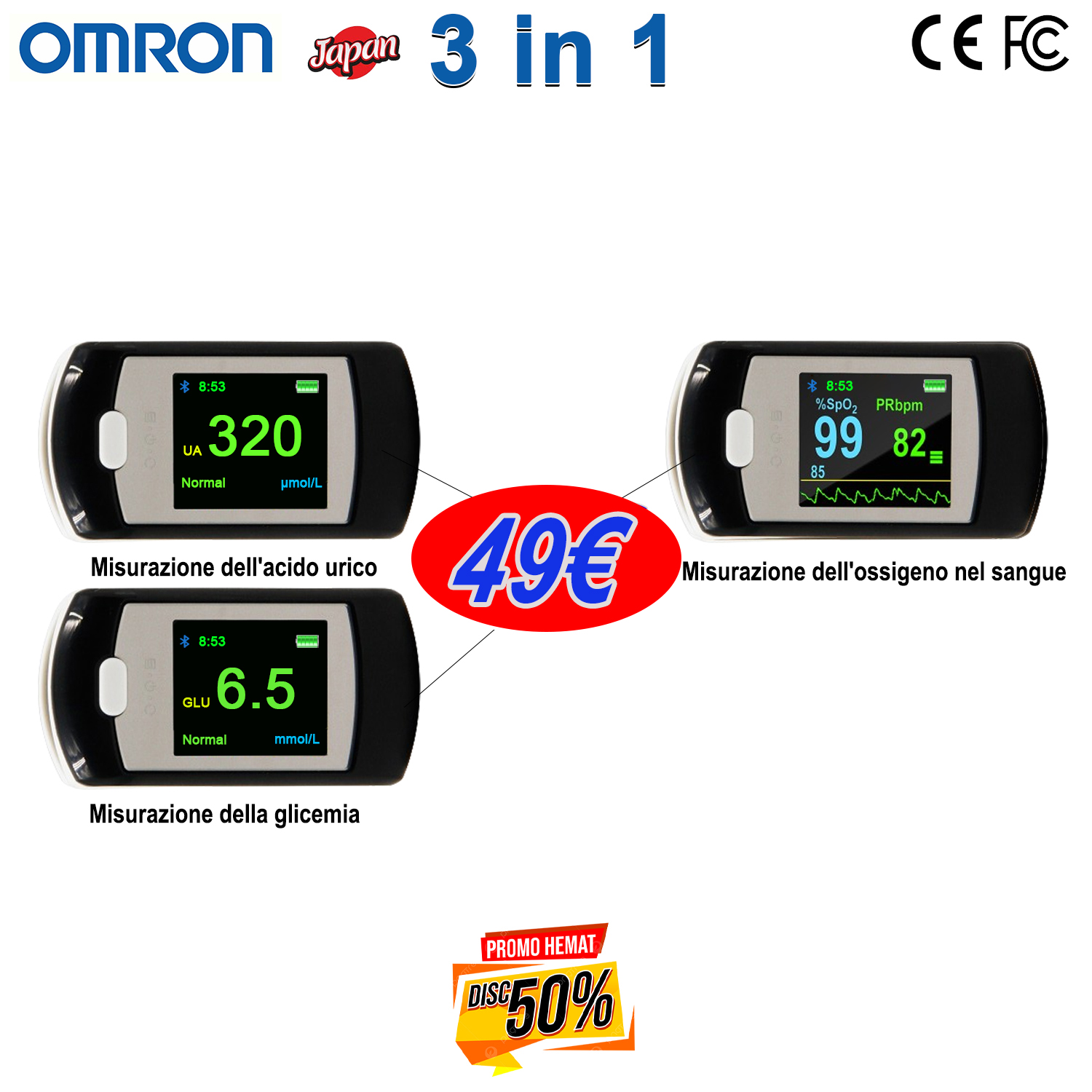  T01 (Glicemia non invasiva + Saturazione di ossigeno non invasiva + Acido urico non invasivo)