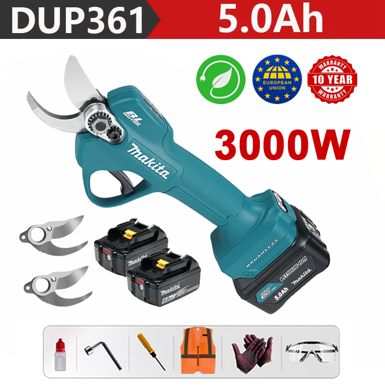 【Zahradní nůžky Makita DUP361PT2】 3000W bezkomutátorový motor (výdrž baterie 6 hodin) + baterie 36V 5,0Ah * 2 + nabíječka + čepele ze slitiny * 2