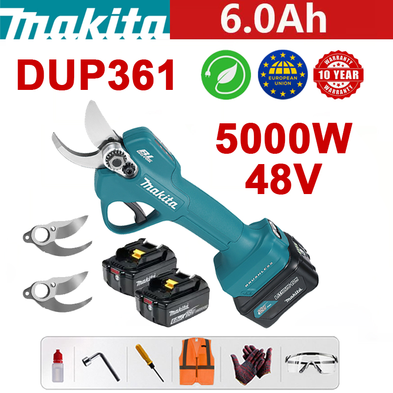 【Zahradní nůžky Makita DUP361PT2】 5000W bezuhlíkový motor s (12hodinová výdrž baterie) + baterie 48V 6,0Ah * 2 + nabíječka + čepel ze slitiny * 3
