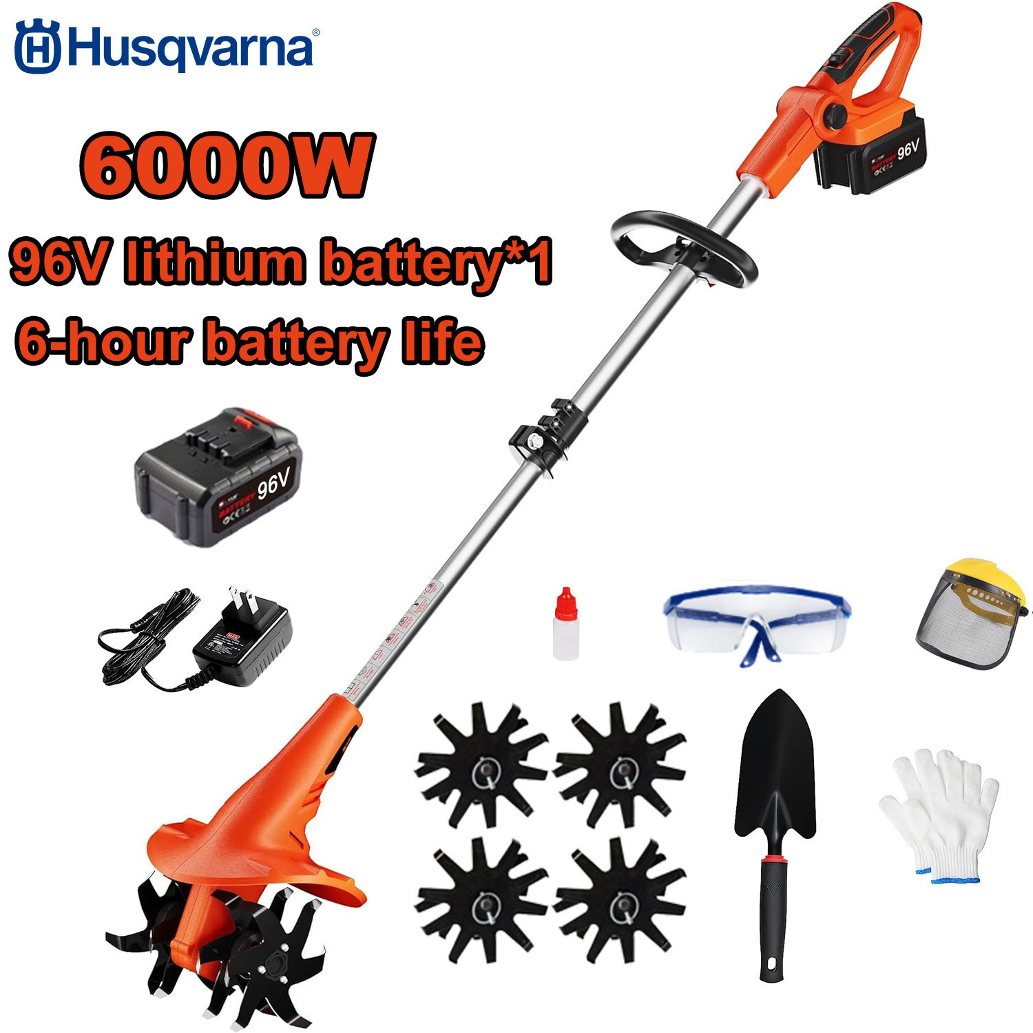 Kultivátor 6000W 96V baterie 1+ rychlonabijení nůž kultivátoru + kompletní sada příslušenstvi 