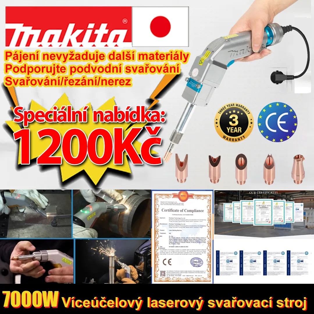 7000W multifunkční laserový svařovací hořák (svařování zlato/stříbro/měď/železo/hliník/nerez), dokáže svařovat materiály o tloušťce 0-20 mm (tři v jednom - svařování/řezání/odstranění rzi)